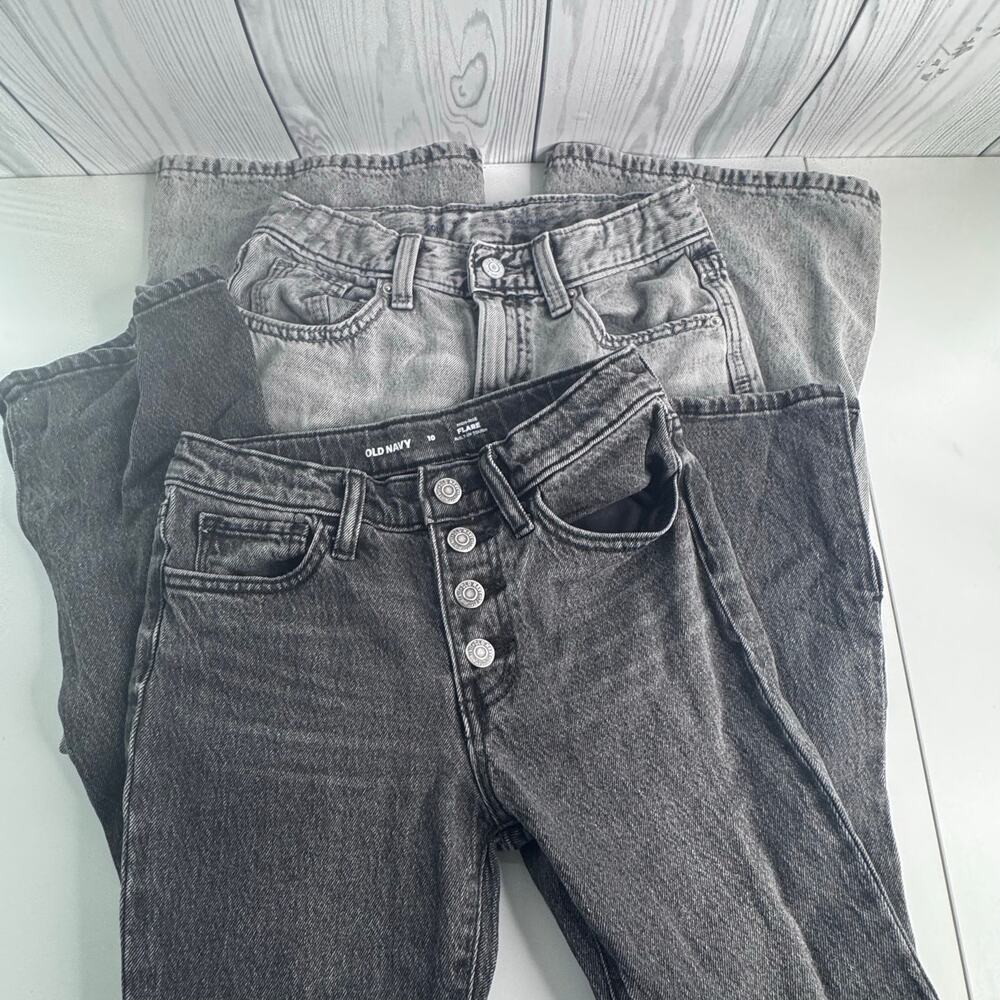 Set Of 2 Old Navy Girls High Rise Flare Jeans Size 10 Black Wash and Gray Wash